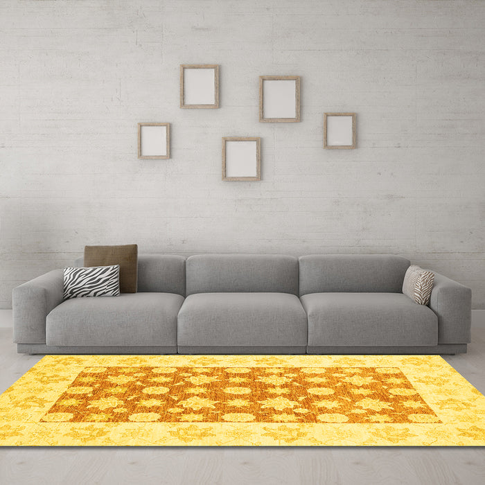 Machine Washable Oriental Yellow Traditional Rug in a Living Room, wshabs3339yw