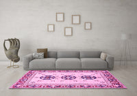 Machine Washable Abstract Pink Modern Rug, wshabs333pnk