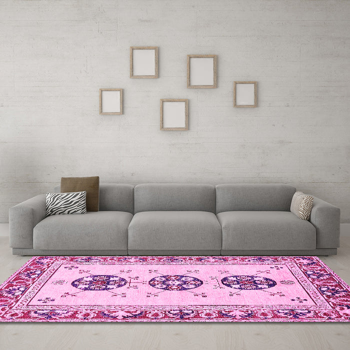 Machine Washable Abstract Pink Modern Rug in a Living Room, wshabs333pnk