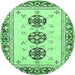 Round Machine Washable Abstract Emerald Green Modern Area Rugs, wshabs333emgrn