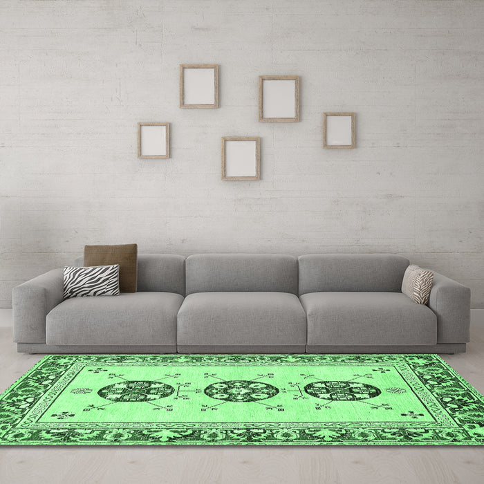 Machine Washable Abstract Emerald Green Modern Area Rugs in a Living Room,, wshabs333emgrn