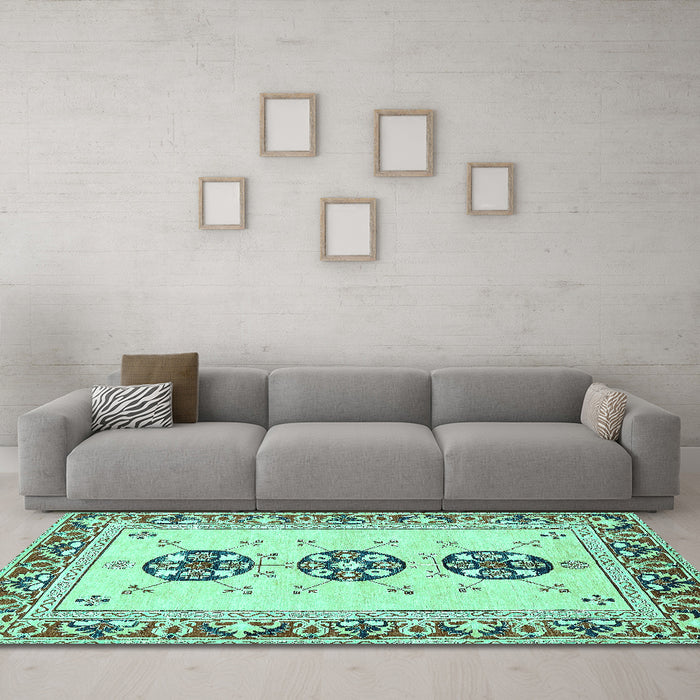 Machine Washable Abstract Turquoise Modern Area Rugs in a Living Room,, wshabs333turq