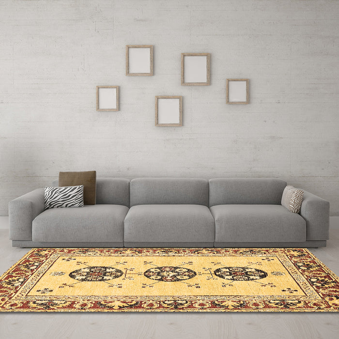 Machine Washable Abstract Brown Modern Rug in a Living Room,, wshabs333brn