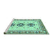 Sideview of Machine Washable Abstract Turquoise Modern Area Rugs, wshabs333turq