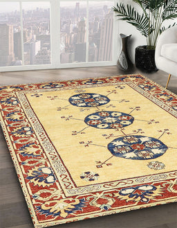 Machine Washable Abstract Mustard Yellow Rug in a Family Room, wshabs333