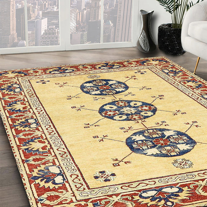Machine Washable Abstract Mustard Yellow Rug in a Family Room, wshabs333