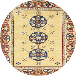 Round Abstract Mustard Yellow Modern Rug, abs333