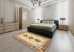 Abstract Mustard Yellow Modern Rug in a Bedroom, abs333