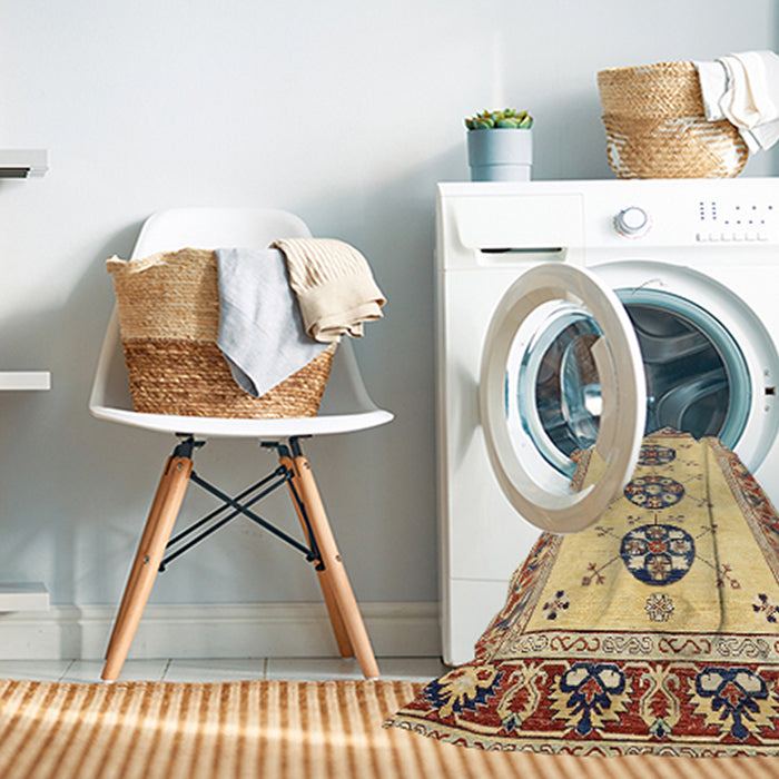 Machine Washable Abstract Mustard Yellow Rug in a Washing Machine, wshabs333