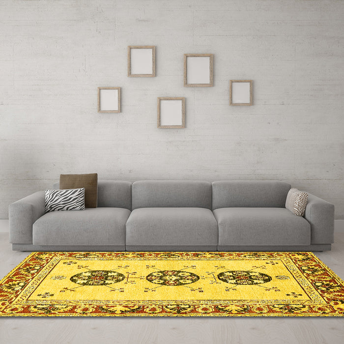 Machine Washable Abstract Yellow Modern Rug in a Living Room, wshabs333yw