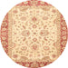 Round Abstract Brown Gold Oriental Rug, abs3340