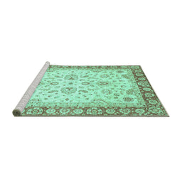 Sideview of Machine Washable Oriental Turquoise Traditional Area Rugs, wshabs3340turq