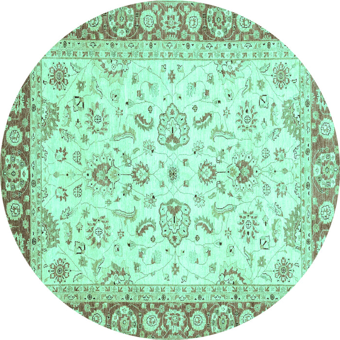 Round Machine Washable Oriental Turquoise Traditional Area Rugs, wshabs3340turq