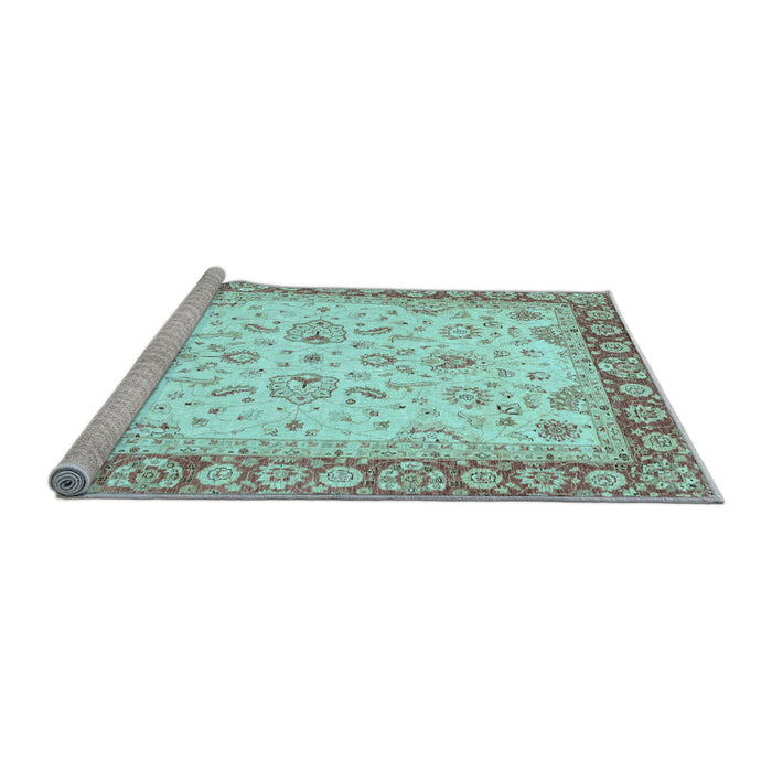 Sideview of Machine Washable Oriental Light Blue Traditional Rug, wshabs3340lblu