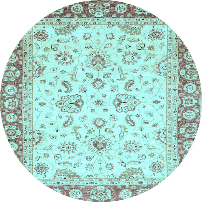Round Oriental Light Blue Traditional Rug, abs3340lblu