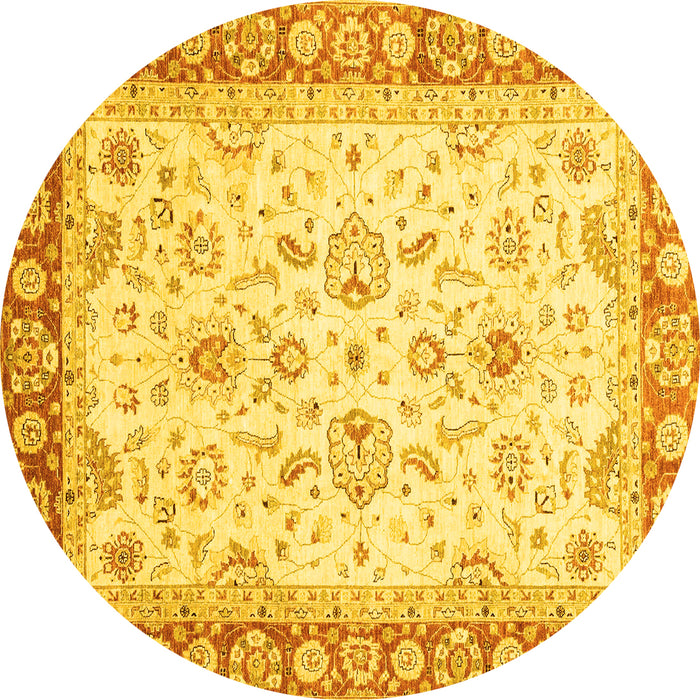 Round Machine Washable Oriental Yellow Traditional Rug, wshabs3340yw