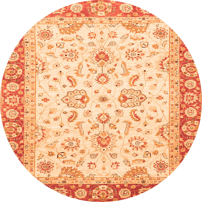 Round Machine Washable Oriental Orange Traditional Area Rugs, wshabs3340org