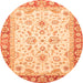 Round Machine Washable Oriental Orange Traditional Area Rugs, wshabs3340org