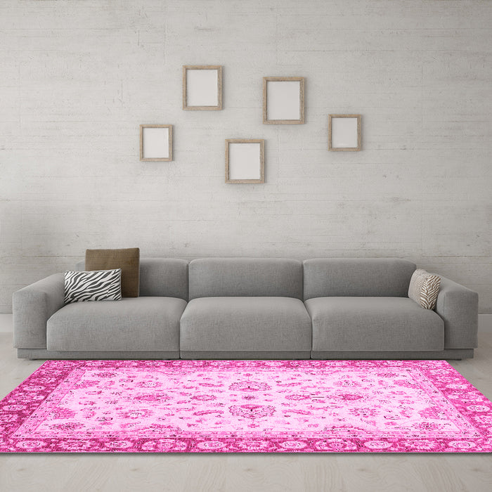 Machine Washable Oriental Pink Traditional Rug in a Living Room, wshabs3340pnk