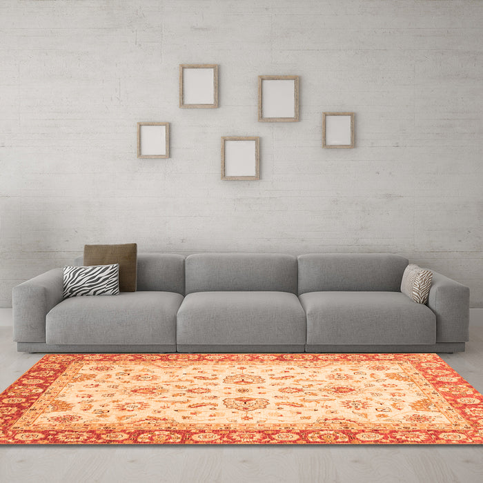 Machine Washable Oriental Orange Traditional Area Rugs in a Living Room, wshabs3340org