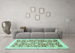 Machine Washable Oriental Turquoise Traditional Area Rugs in a Living Room,, wshabs3341turq