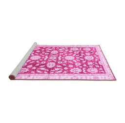 Sideview of Machine Washable Oriental Pink Traditional Rug, wshabs3341pnk