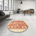 Round Abstract Sun Yellow Oriental Rug in a Office, abs3341