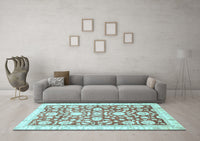 Machine Washable Oriental Light Blue Traditional Rug, wshabs3341lblu