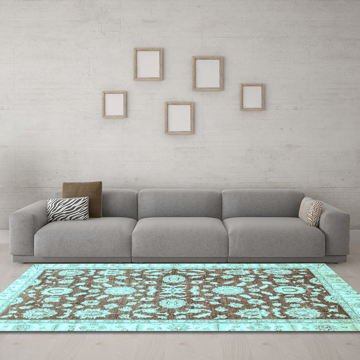Machine Washable Oriental Light Blue Traditional Rug in a Living Room, wshabs3341lblu