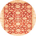 Round Machine Washable Oriental Orange Traditional Area Rugs, wshabs3341org