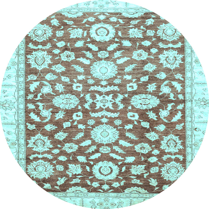 Round Machine Washable Oriental Light Blue Traditional Rug, wshabs3341lblu