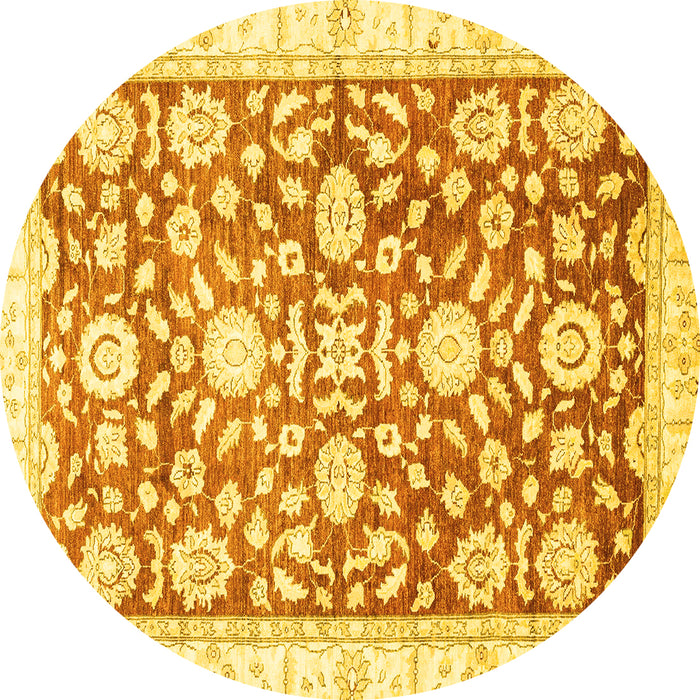 Round Machine Washable Oriental Yellow Traditional Rug, wshabs3341yw
