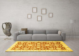 Machine Washable Oriental Yellow Traditional Rug in a Living Room, wshabs3341yw