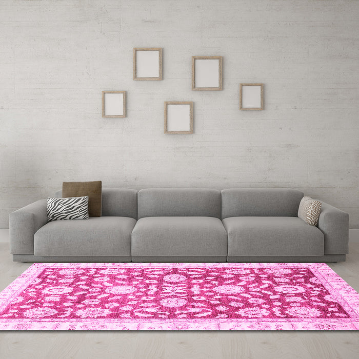 Machine Washable Oriental Pink Traditional Rug in a Living Room, wshabs3341pnk