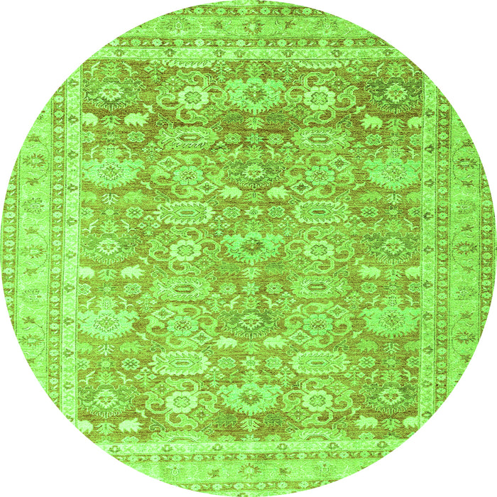 Round Machine Washable Oriental Green Traditional Area Rugs, wshabs3342grn