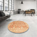 Round Abstract Orange Oriental Rug in a Office, abs3342