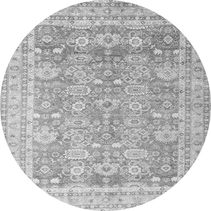 Round Machine Washable Oriental Gray Traditional Rug, wshabs3342gry