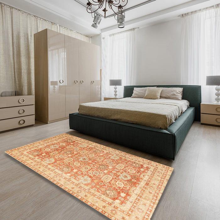 Machine Washable Abstract Orange Rug in a Bedroom, wshabs3342