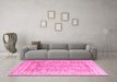 Machine Washable Oriental Pink Traditional Rug in a Living Room, wshabs3342pnk