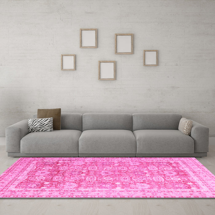 Machine Washable Oriental Pink Traditional Rug in a Living Room, wshabs3342pnk