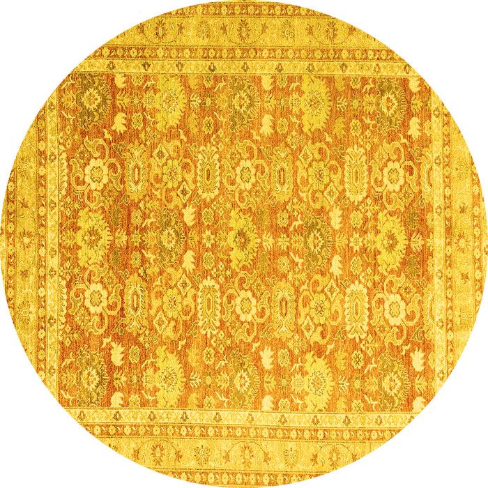 Round Machine Washable Oriental Yellow Traditional Rug, wshabs3342yw
