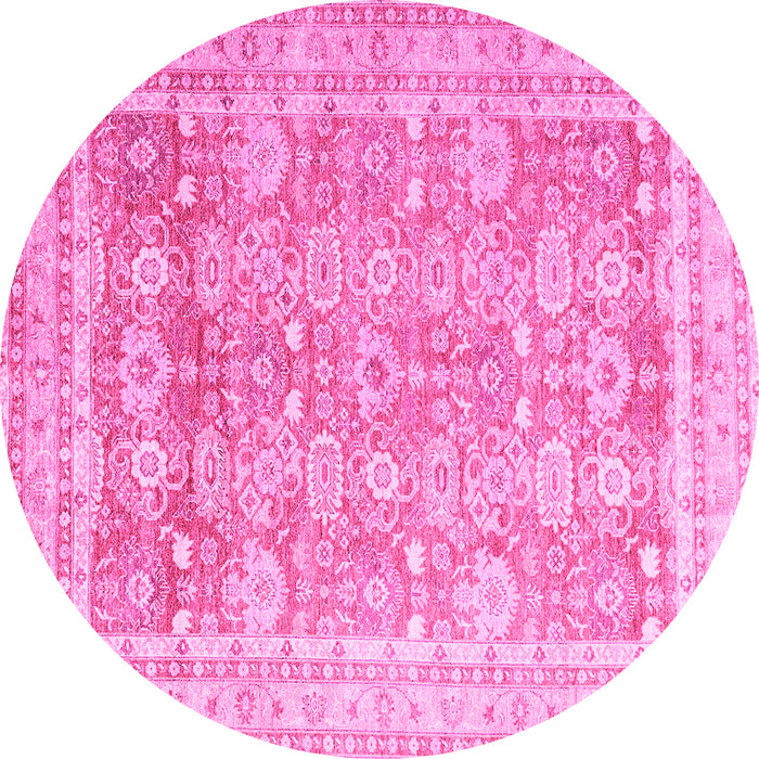 Round Machine Washable Oriental Pink Traditional Rug, wshabs3342pnk