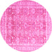 Round Machine Washable Oriental Pink Traditional Rug, wshabs3342pnk