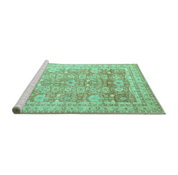 Sideview of Machine Washable Oriental Turquoise Traditional Area Rugs, wshabs3342turq