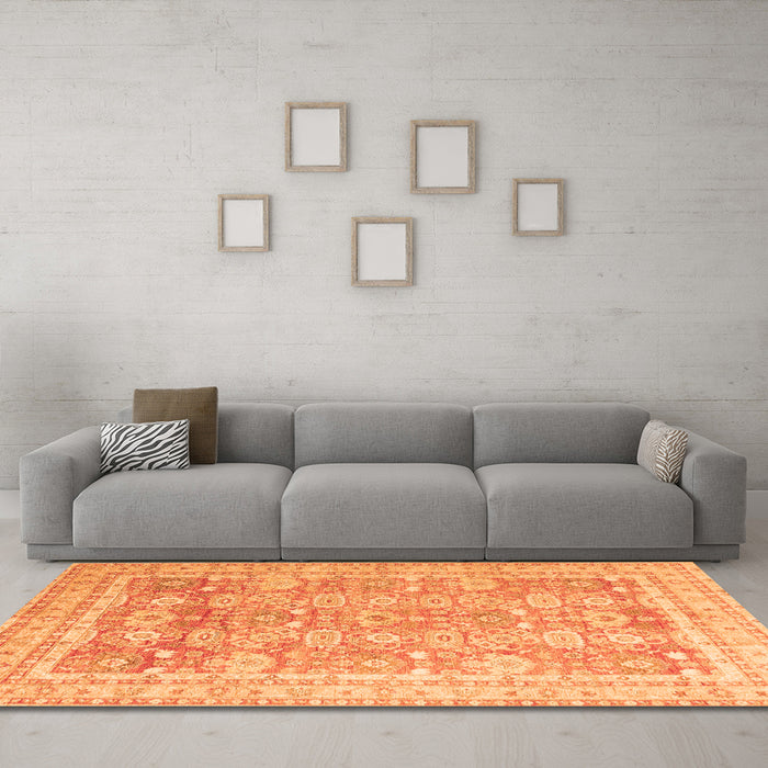 Machine Washable Oriental Orange Traditional Area Rugs in a Living Room, wshabs3342org
