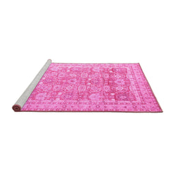 Sideview of Machine Washable Oriental Pink Traditional Rug, wshabs3342pnk