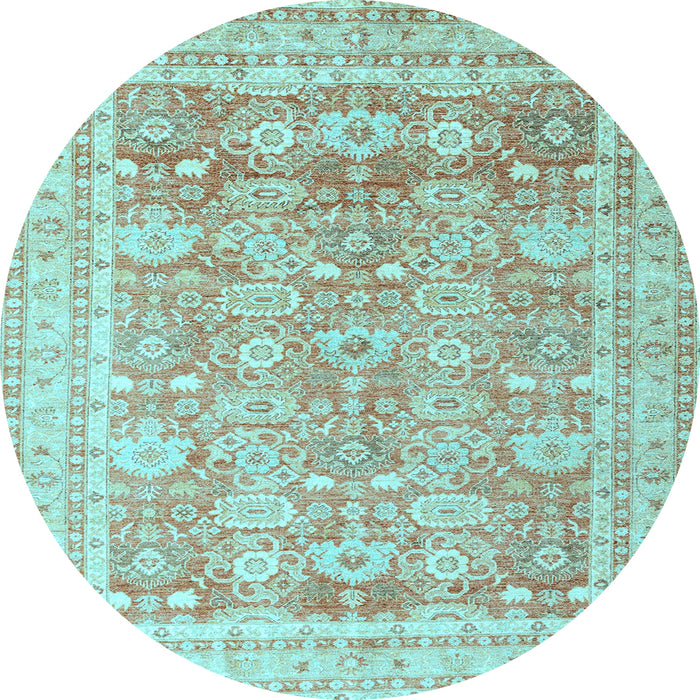 Round Machine Washable Oriental Light Blue Traditional Rug, wshabs3342lblu