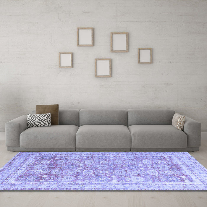 Machine Washable Oriental Blue Traditional Rug in a Living Room, wshabs3342blu