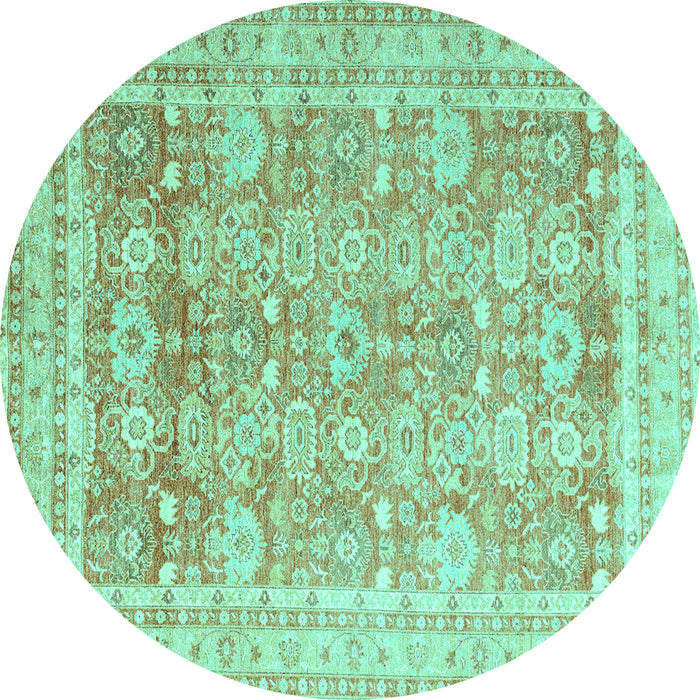 Round Machine Washable Oriental Turquoise Traditional Area Rugs, wshabs3342turq
