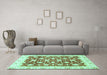 Machine Washable Oriental Turquoise Traditional Area Rugs in a Living Room,, wshabs3343turq